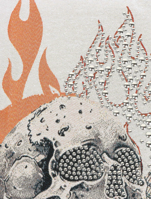 Majestik Mens Rock On Skull Tapestry Jacquard Tee - Eggshell