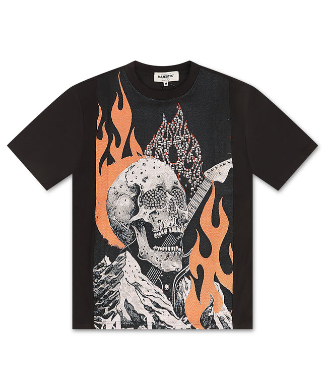 Majestik Mens Rock On Skull Tapestry Jacquard Tee - Black