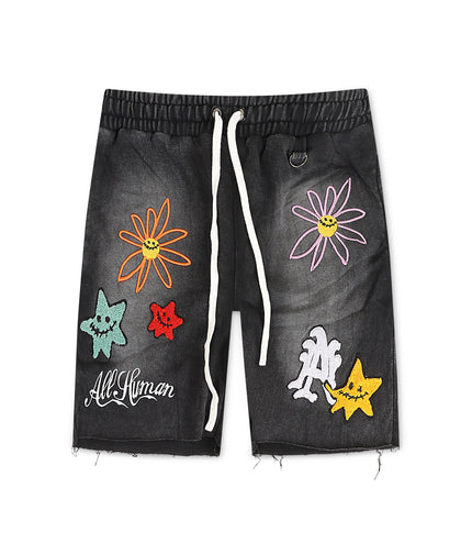 All Human Wild Flower Tee Shorts - Black Wash