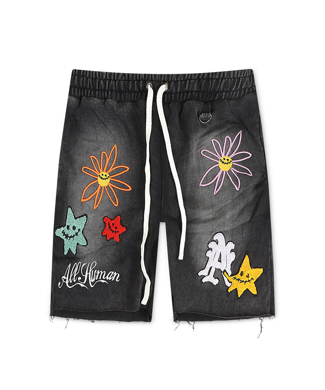 All Human Wild Flower Tee Shorts - Black Wash