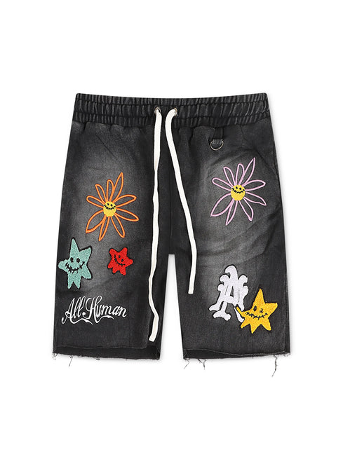 All Human Wild Flower Tee Shorts - Black Wash