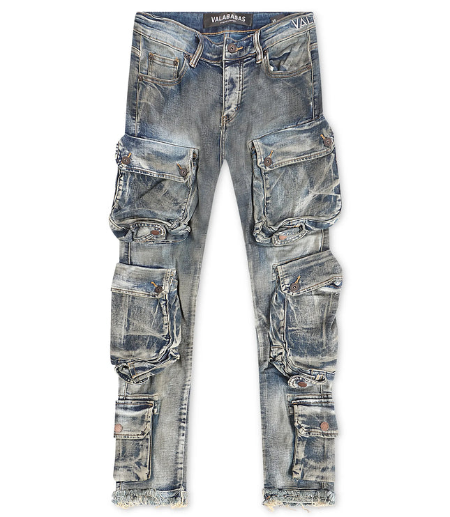 Buy Valabasas Cliff Jump Cargo Jeans - Dirty Blue Wash - Denim Buy Valabasas Cliff Jump Cargo Jeans - Dirty Blue Wash - Denim