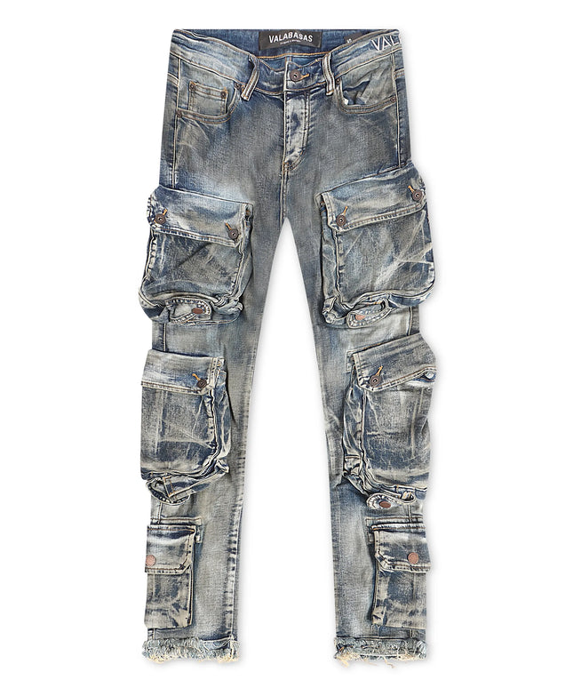 Valabasas Cliff Jump Cargo Jeans - Dirty Blue Wash