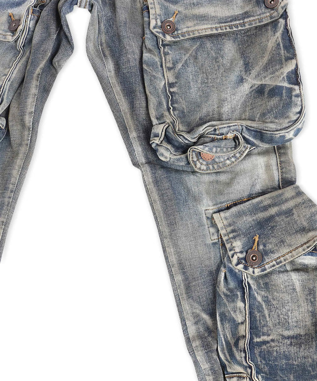 Valabasas Cliff Jump Cargo Jeans - Dirty Blue Wash