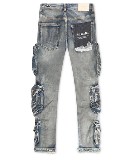 Valabasas Cliff Jump Cargo Jeans - Dirty Blue Wash