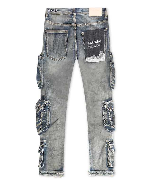 Valabasas Cliff Jump Cargo Jeans - Dirty Blue Wash