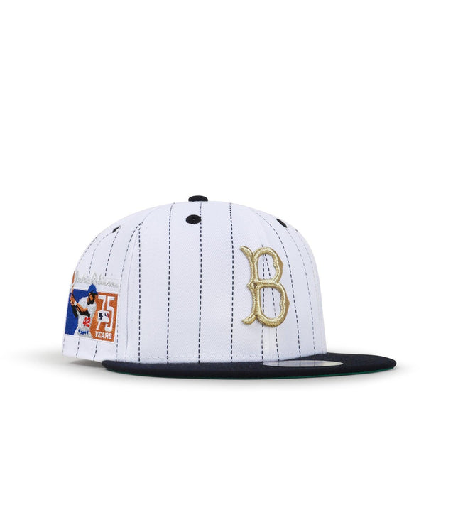 Gorra New Era 5950 de Jackie Robinson de los Brooklyn Dodgers Raya blanca