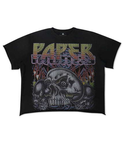 Paper Money Eightball Rhinestone Cropped Tee - Black