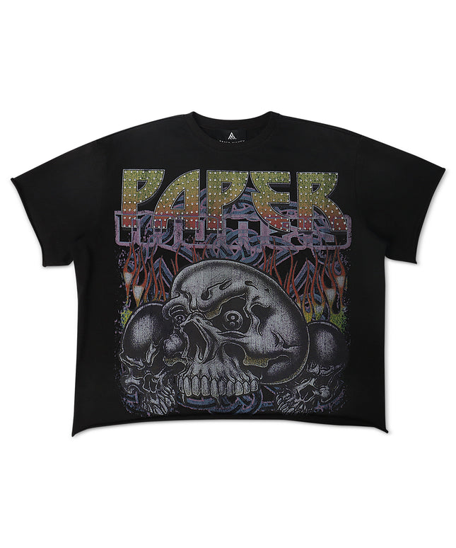 Paper Money Eightball Rhinestone Cropped Tee - Black