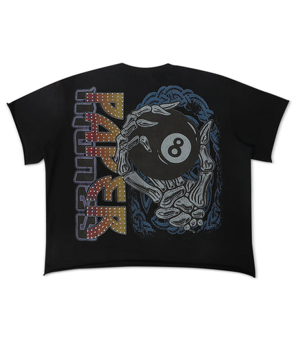 Paper Money Eightball Rhinestone Cropped Tee - Black