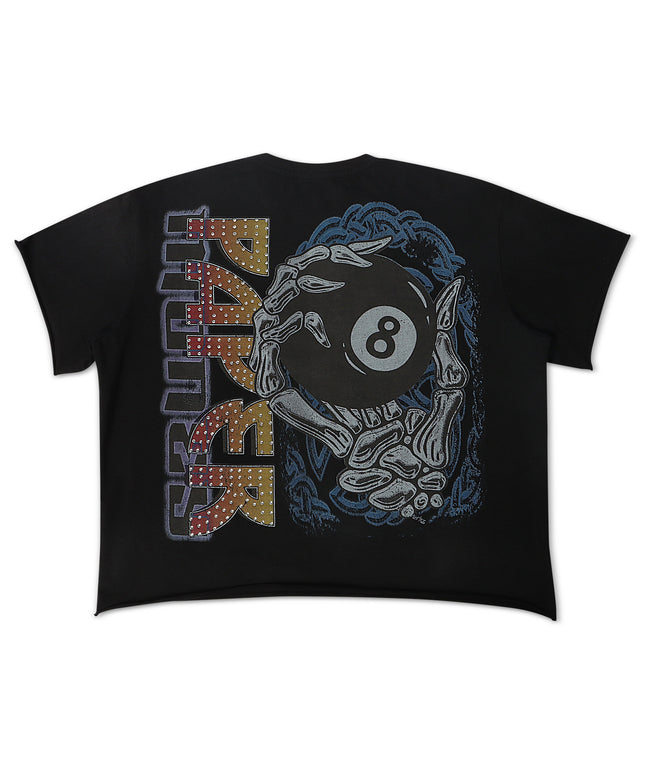 Paper Money Eightball Rhinestone Cropped Tee - Black