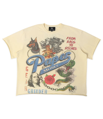 Paper Money For The Dogs Rhinestone Cropped Tee - Bone