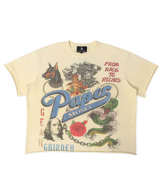 Paper Money For The Dogs Rhinestone Cropped Tee - Bone