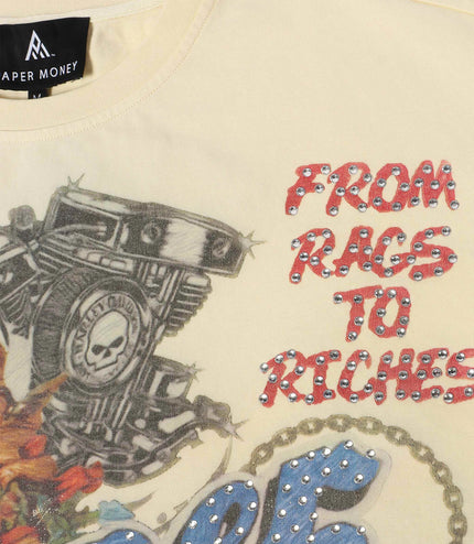Paper Money For The Dogs Rhinestone Cropped Tee - Bone
