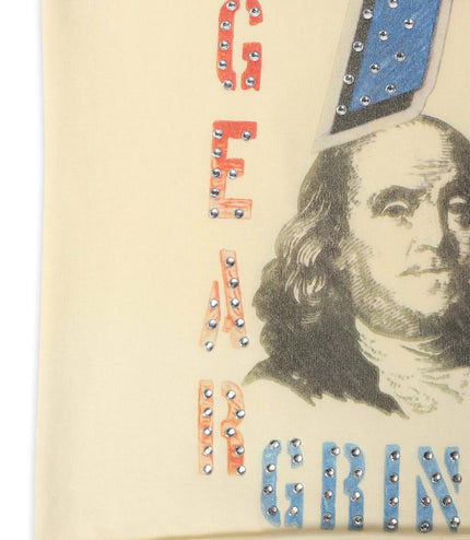 Paper Money For The Dogs Rhinestone Cropped Tee - Bone