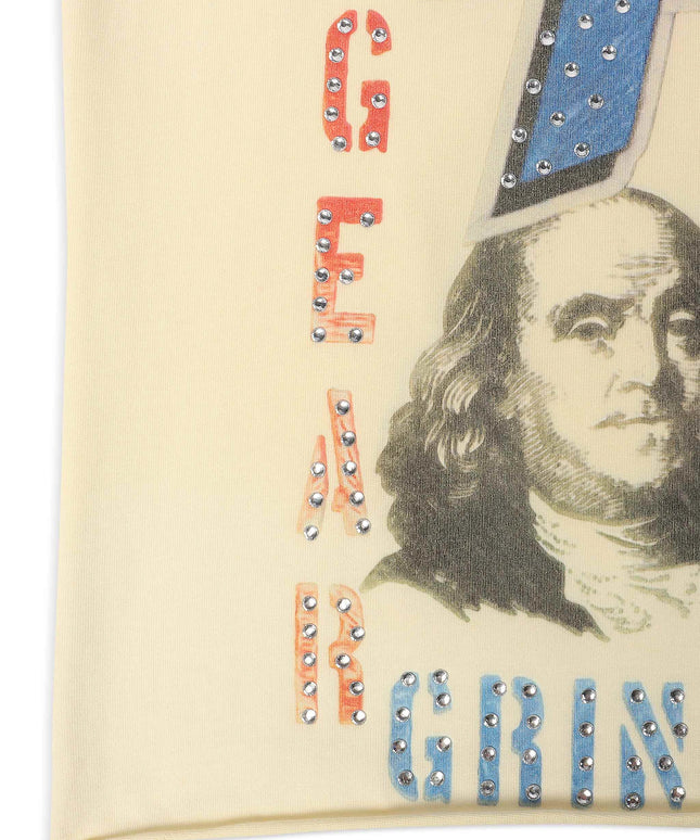 Paper Money For The Dogs Rhinestone Cropped Tee - Bone
