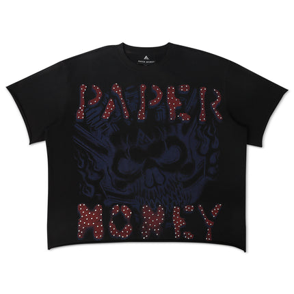 Paper Money Rags to Riches Rhinestone Cropped Tee - Black