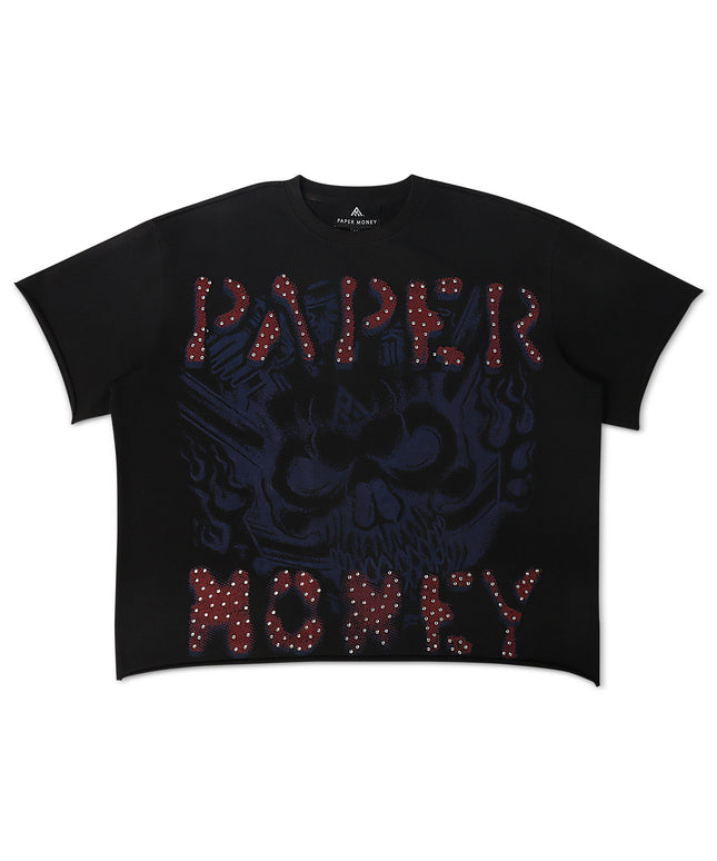 Paper Money Rags to Riches Rhinestone Cropped Tee - Black
