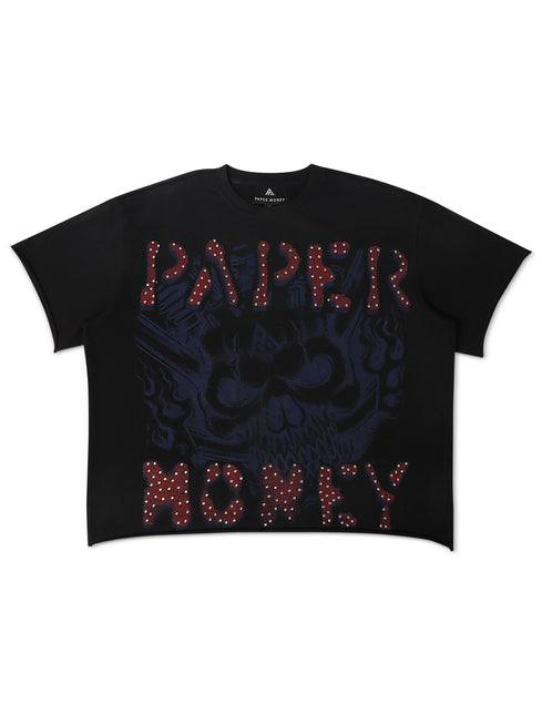 Paper Money Rags to Riches Rhinestone Cropped Tee - Black