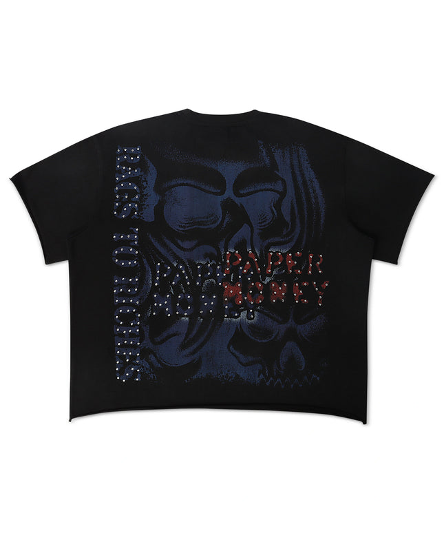 Paper Money Rags to Riches Rhinestone Cropped Tee - Black