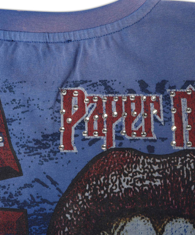 Paper Money Fortune Rhinestone Cropped Tee - Blue