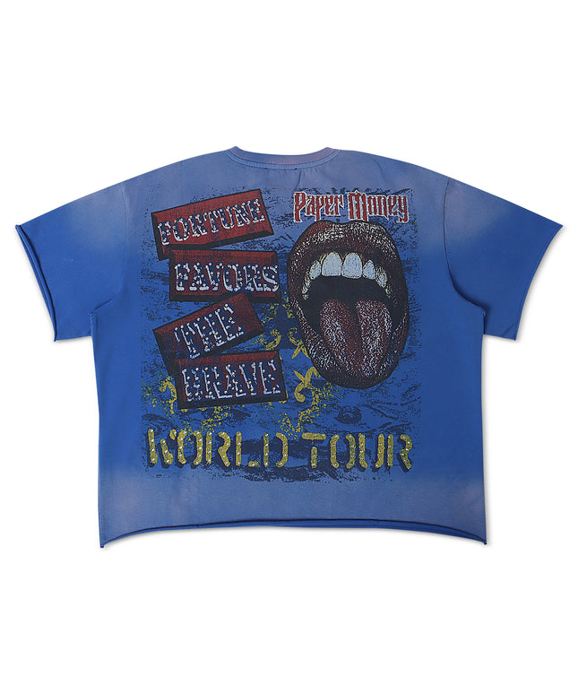 Paper Money Fortune Rhinestone Cropped Tee - Blue