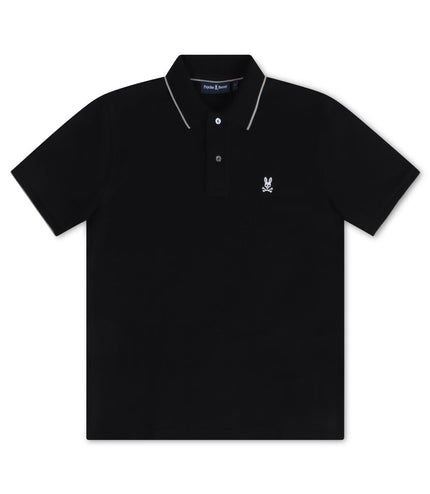 PSYCHO BUNNY MENS TROY PIQUE POLO - BLACK PSYCHO BUNNY