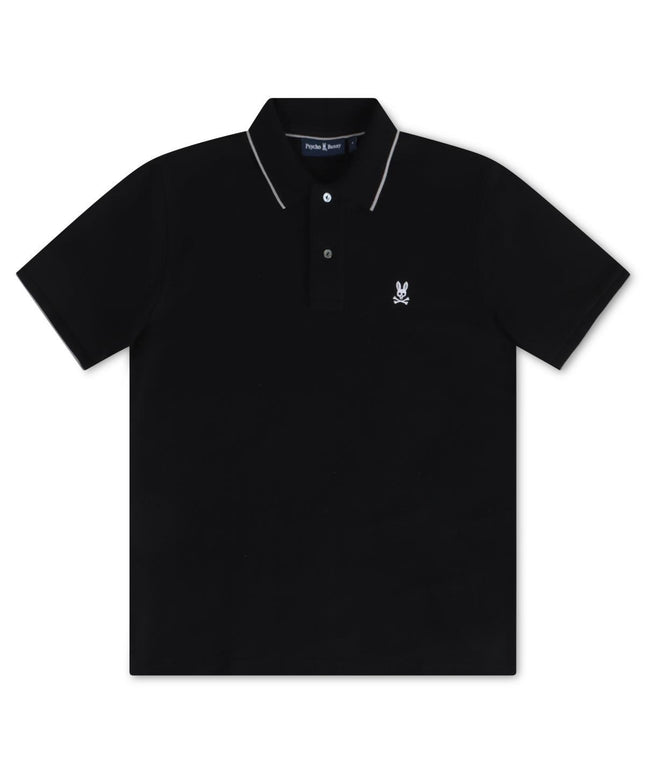 PSYCHO BUNNY MENS TROY PIQUE POLO - BLACK PSYCHO BUNNY
