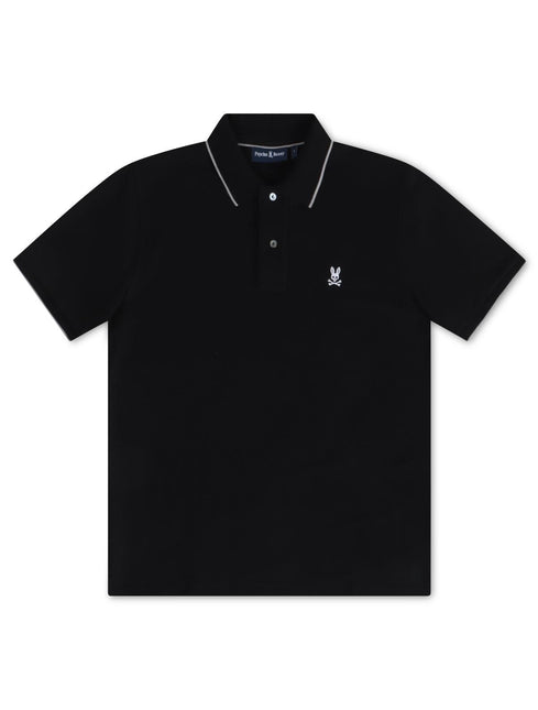 PSYCHO BUNNY MENS TROY PIQUE POLO - BLACK PSYCHO BUNNY