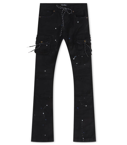 VICIOUS DENIM PAINTED STACKED JEANS - BLACK VICIOUS DENIM