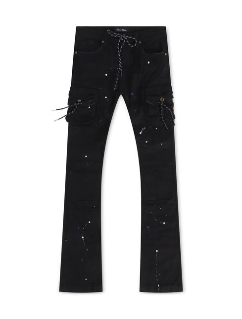 VICIOUS DENIM PAINTED STACKED JEANS - BLACK VICIOUS DENIM