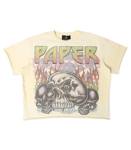 Paper Money Eightball Rhinestone Cropped Tee - Bone