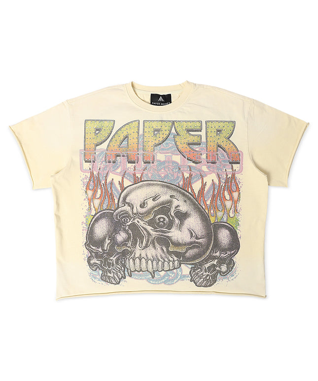 Paper Money Eightball Rhinestone Cropped Tee - Bone