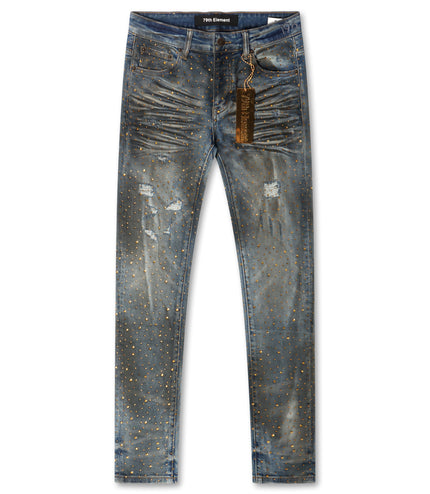 79th Element Gold Rhinestone Denim - Blue