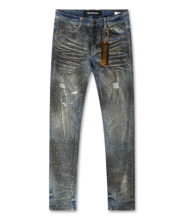 79th Element Gold Rhinestone in Blue | Denim Exchange