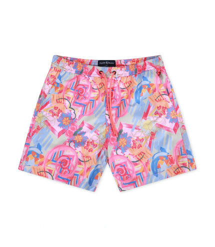 PSYCHO BUNNY BENTON AOP SWIM TRUNK - FUCHSIA PURPLE PSYCHO BUNNY