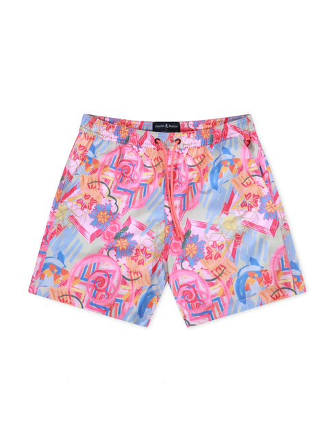 PSYCHO BUNNY BENTON AOP SWIM TRUNK - FUCHSIA PURPLE PSYCHO BUNNY