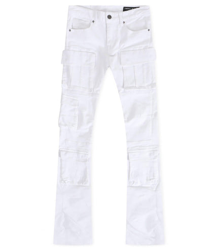 SMOKE RISE UTILITY MULTI CARGO JEANS - WHITE SMOKE RISE