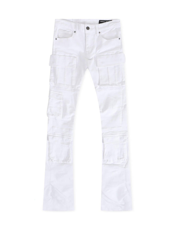 SMOKE RISE UTILITY MULTI CARGO JEANS - WHITE SMOKE RISE