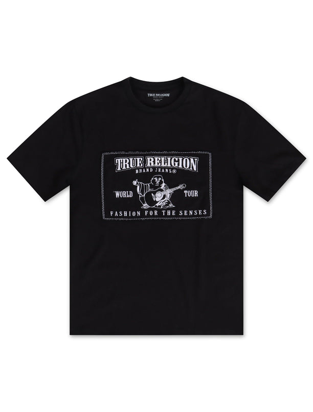 TRUE RELIGION VINTAGE WORLD TOUR APPLIQUE TEE - JET BLACK TRUE RELIGION