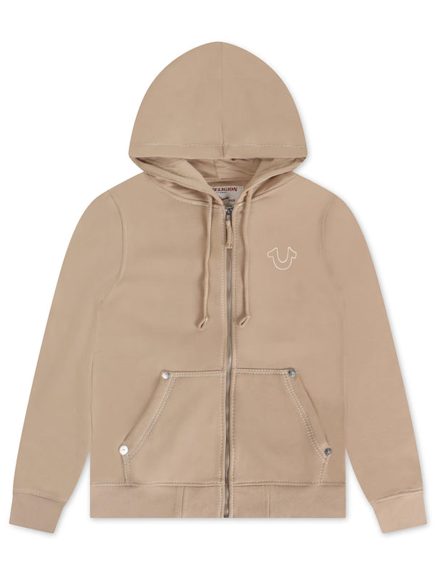 TRUE RELIGION BIG T ZIP HOODIE - TRAVERTINE TRUE RELIGION