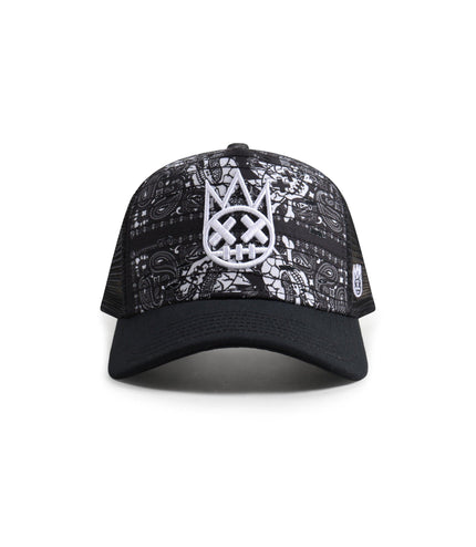 CULT OF INDIVIDUALITY PAISLEY MESH TRUCKER HAT - BLACK/WHITE CULT OF INDIVIDUALITY