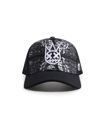 CULT OF INDIVIDUALITY PAISLEY MESH TRUCKER HAT - BLACK/WHITE CULT OF INDIVIDUALITY