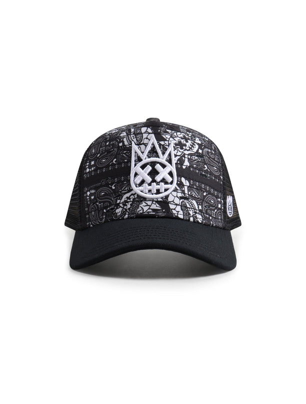 CULT OF INDIVIDUALITY PAISLEY MESH TRUCKER HAT - BLACK/WHITE CULT OF INDIVIDUALITY