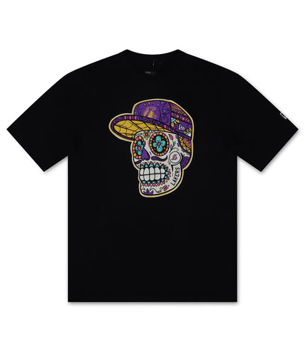 NEW ERA LA LAKERS NBA SUGAR SKULL TEE -  BLACK NEW ERA