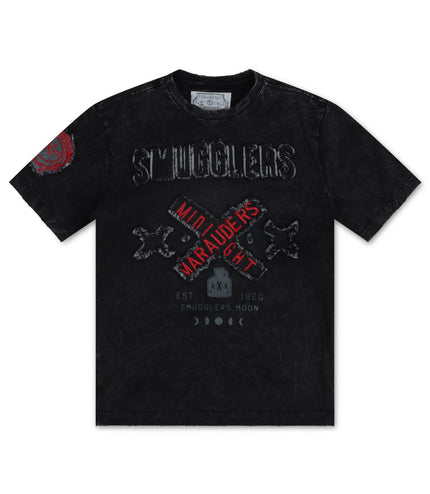 SMUGGLERS MOON APPLIQUE TEE -  BLACK SMUGGLERS MOON