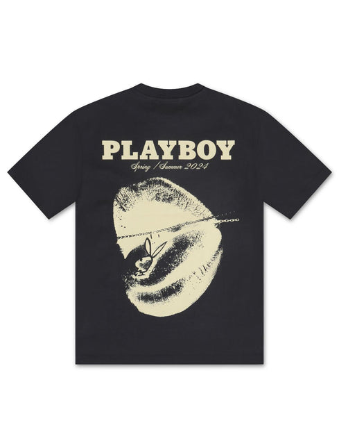 HOMME FEMME PLAYBOY TONGUE TIED TEE - BLACK/CREAM HOMME FEMME