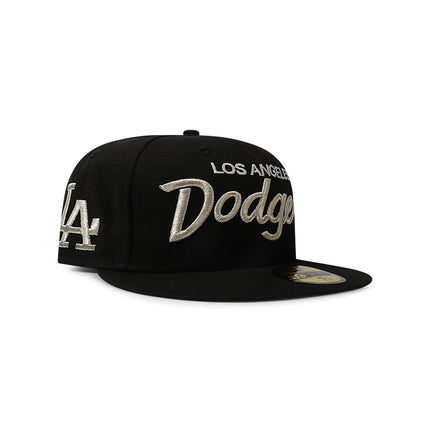New Era 5950 Dodgers Side LA Metallic Script Hat - Black/Silver - denim exchange