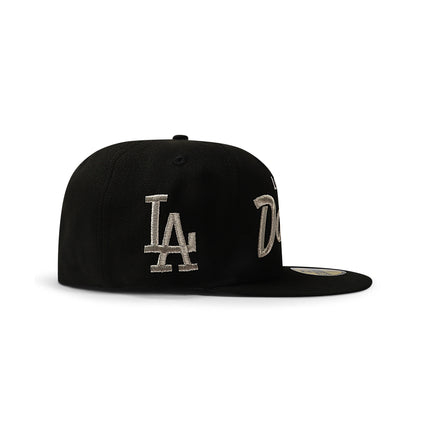 New Era 5950 Dodgers Side LA Metallic Script Hat - Black/Silver - denim exchange