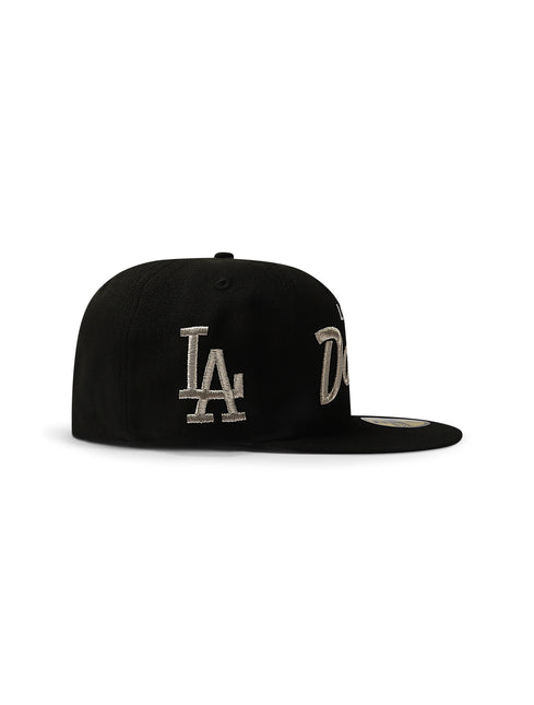 New Era 5950 Dodgers Side LA Metallic Script Hat - Black/Silver - denim exchange